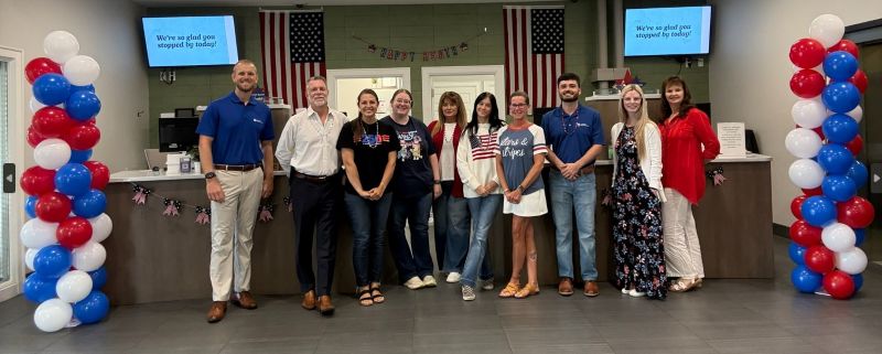 The North Myrtle Beach employees dress in red, white, and blue to celebrate America's 250th birthday.