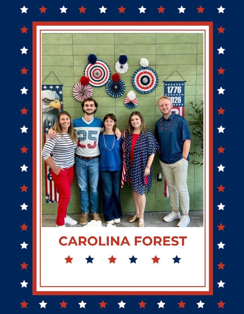 Carolina Forest branch employees dress in patriotic attire to celebrate America's 250th anniversary