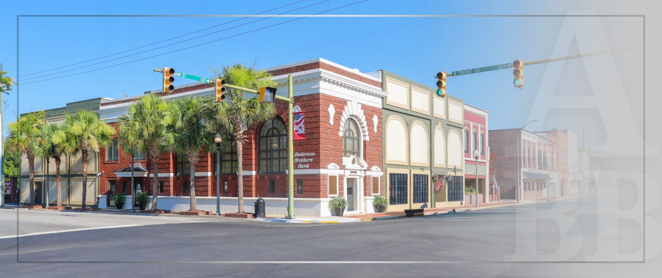 Mullins Main branch location from street view with ABB watermark logo template