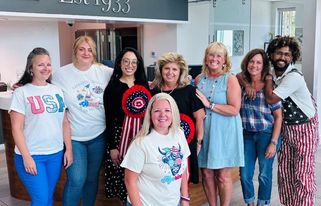 Grissom employees dress in red, white, and blue to celebrate America's 250th birthday